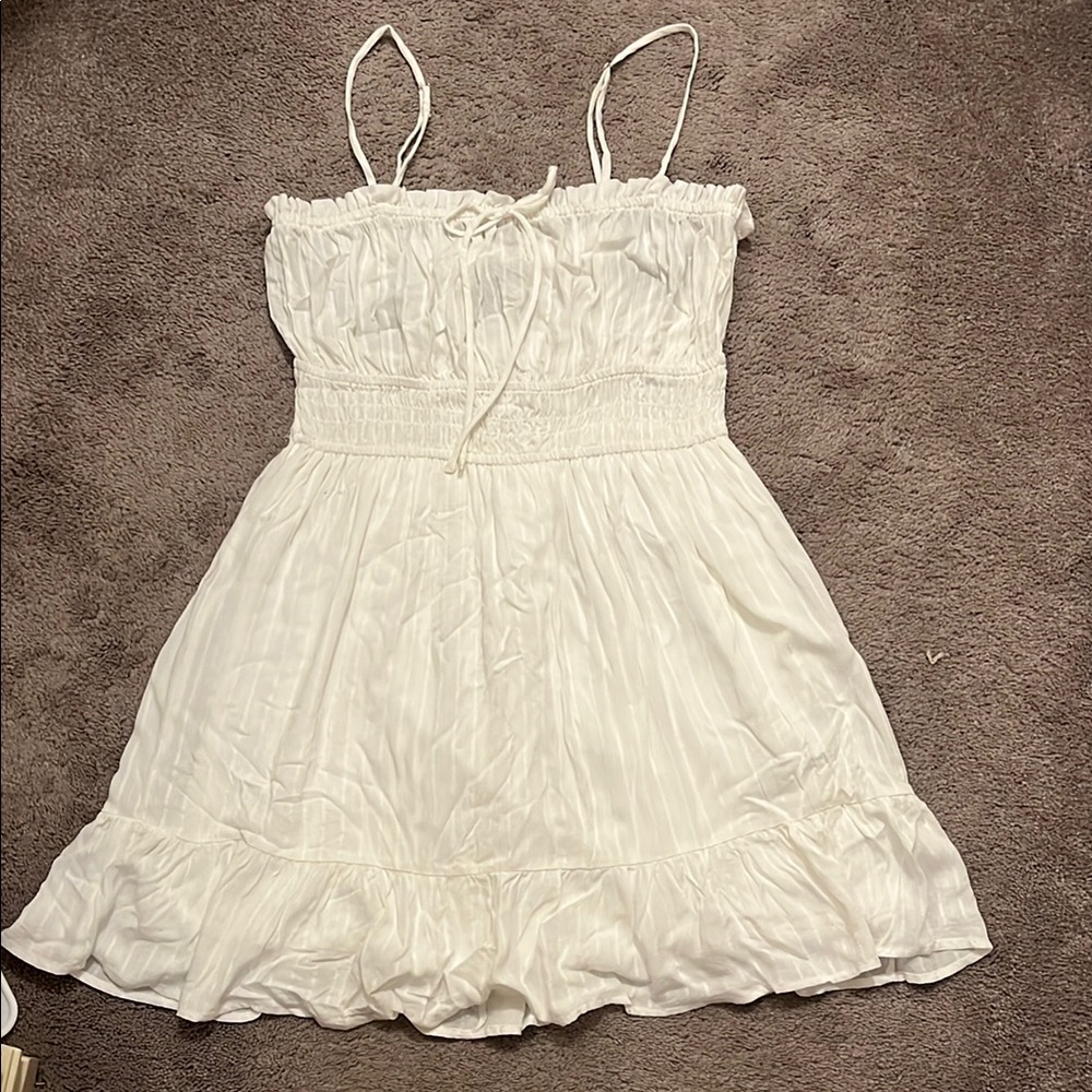 Forever 21 White Ruched Ruffled Mini Sundress